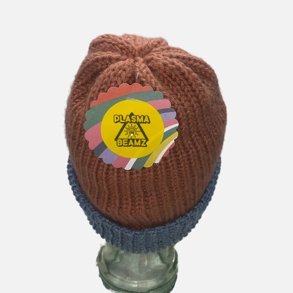 Plasma Beams Hand Knitted Mauve & Blue Daisy Beanie main image 8